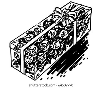 Box Of Long Stem Roses - Retro Clipart Illustration