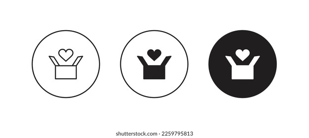 Box Love donation vector,surprise gift heart open box Charity  symbol logo illustration,editable stroke, flat design style isolated on white