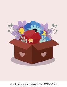 Box Love with Flowers.Ideal for posters, postcards, invitations, and banners.