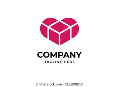 Box Love logo. heart with box icon inside. usable for brand,logistic and company logos. vector illustration