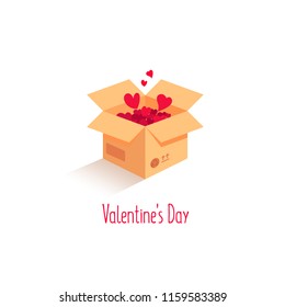 Box with love. Vector love box. Surprise box. Isometric box
