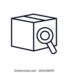 Box and lupe line style icon design, Delivery logistics transportation shipping service warehouse industry and global theme Vector illustration