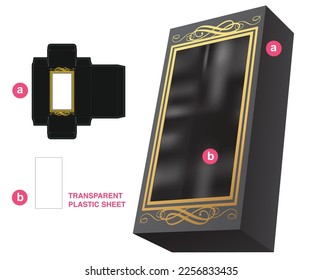 Box with luxury frame window die cut template and 3D mockup