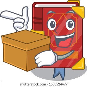 With box magic spell book on cartoon rack