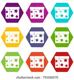Box magician icon set many color hexahedron isolated on white vector illustration