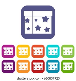 Box magician icons set vector illustration in flat style in colors red, blue, green, and other