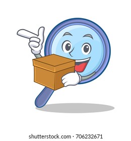 With box magnifying glass character cartoon