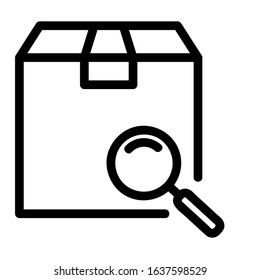 box with magnifying glass icon vector isolated. Box icon or logo in modern line style. High quality black outline pictogram for web site design and mobile apps.