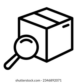 Box with magnifying glass line icon, delivery and logistics symbol, Package tracking vector sign on white background, Cardboard magnifier icon outline style. Vector graphics.