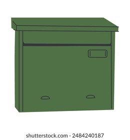 Box of mail inventory. Mailbox for letters. The mailbox is green.