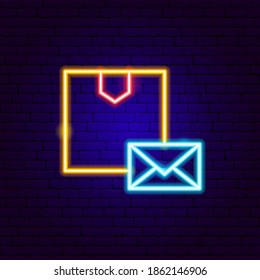 Marca de neón de correo. Ilustración vectorial de la promoción de la entrega.