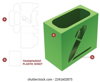 Caja con plantilla de corte de la ventana de marcador y simulación 3D