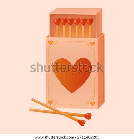 Box of matches with heart design and two loose matches