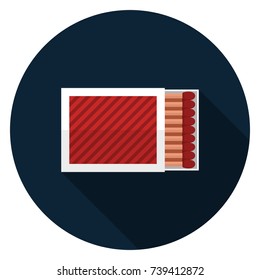 Box of matches icon. Illustration in flat style. Round icon with long shadow.