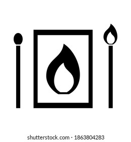 Box of matches icon, set a burning match, a burnt match isolated on white background. Vector illustration