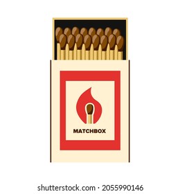 A box of matches. An open box of matches. Icon for website, app about fire safety, camping, kitchen. Vector flat illustration, cartoon style.
