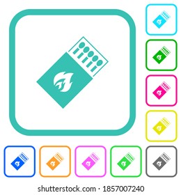 Box of matches vivid colored flat icons in curved borders on white background