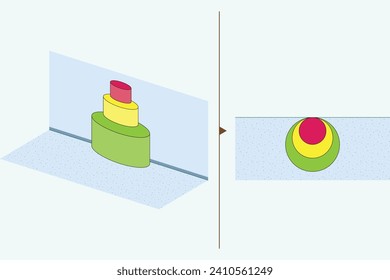 Box für Mathematik und Geometrie. 3D- und 2D-Boxen. Füchse übereinander. Menge der Felder, Ansicht von oben. Mathematik, Geometrie, Physik, Chemie, Wissenschaft.