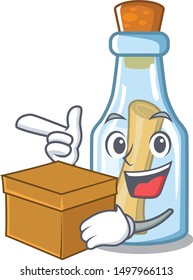 With box message in bottle on the cartoon
