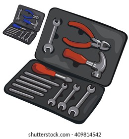 A box of metal tools. Vector illustration.