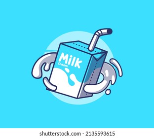 box milk. milk cream Vector illustration . Kawaii anime design. cartoon style..