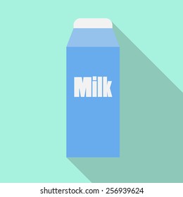 Box with milk flat icon. Long shadow.Vector illustration EPS10