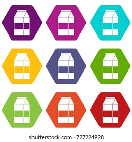 Box of milk icon set many color hexahedron isolated on white vector illustration