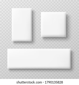 Box mock up set top view isolated on transparent background. White 3d package with shadow template. Vector blank canvas, buttons or wall banners