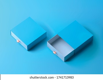 Box Mockup. Elegant Blue Branding Mockup With Two Blank Boxes. Luxury Packaging Box For Premium Products. Empty Opened Square Box. 3d Vector Box