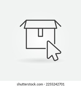 Сardboard Box with Mouse Cursor vector concept linear icon or symbol