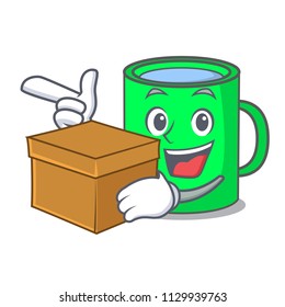 With box mug character cartoon style
