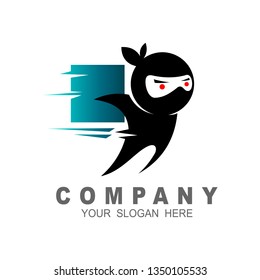 Box ninja logo icon design stock vector, ninja logo with fast + delivery icon 