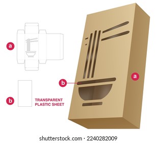 Box with noodle window die cut template and 3D mockup