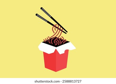 Box noodles and chopstick illustration