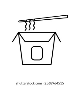 Box of noodles with chopsticks vector icon on a white background