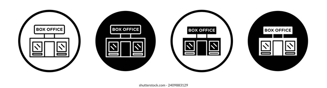 Box office icon set. Book Ticket booth vector symbol in a black filled and outlined style. Box office sign.