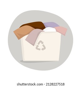 Сontainer or a box with old clothes for upcycling. The concept of clothing recycling. Flat vector illustration isolated on white background in cartoon stile