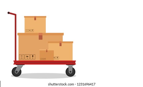 Box on cart. Cart cartoon vector. free space for text. wallpaper. copy space.