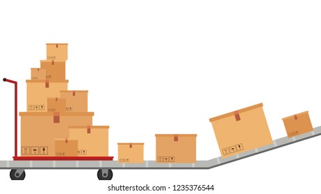 Box on cart. Cart cartoon vector. free space for text. wallpaper. copy space. Sliding rail product. box vector.