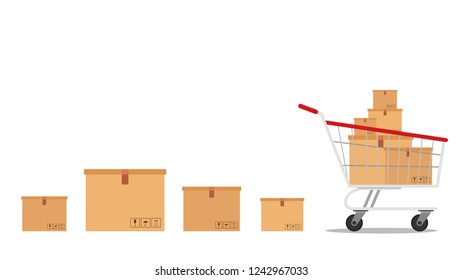Box on cart. Cart cartoon vector. free space for text. wallpaper. copy space.