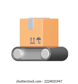 Box on conveyor belt 3d icon. Logistics. Parcel. Isolated object on transparent background