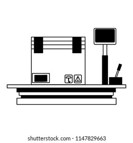 Box on digital balance in black and white