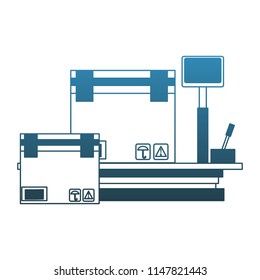 Box on digital balance blue lines