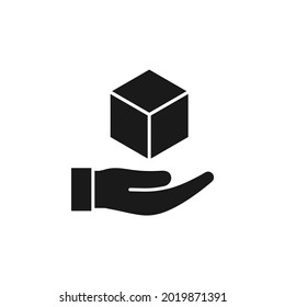 Box on hand. Delivery package icon flat style isolated on white background. Vector illustration