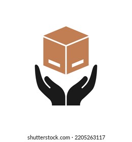 Box on hand icon flat style isolated on white background. Vector illustration