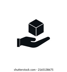 Box on hand icon. Vector flat design.
