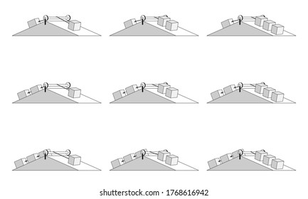 
en el plano inclinado y plano plano. es física de ilustración. la imagen muestra la caja , el plano inclinado, la polea