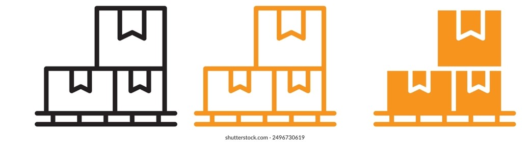 Box on a Pallet Icon Set Shipping and Logistics Symbols for Warehousing and Transport