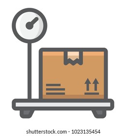 Box on storage scale filled outline icon, logistic and delivery, platform scale sign vector graphics, a colorful line pattern on a white background, eps 10.