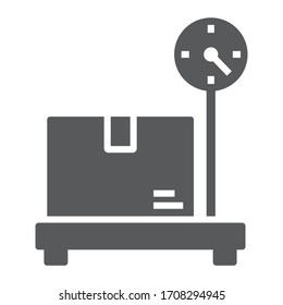Box on storage scale glyph icon, logistic and delivery, platform scale sign vector graphics, a solid icon on a white background, eps 10